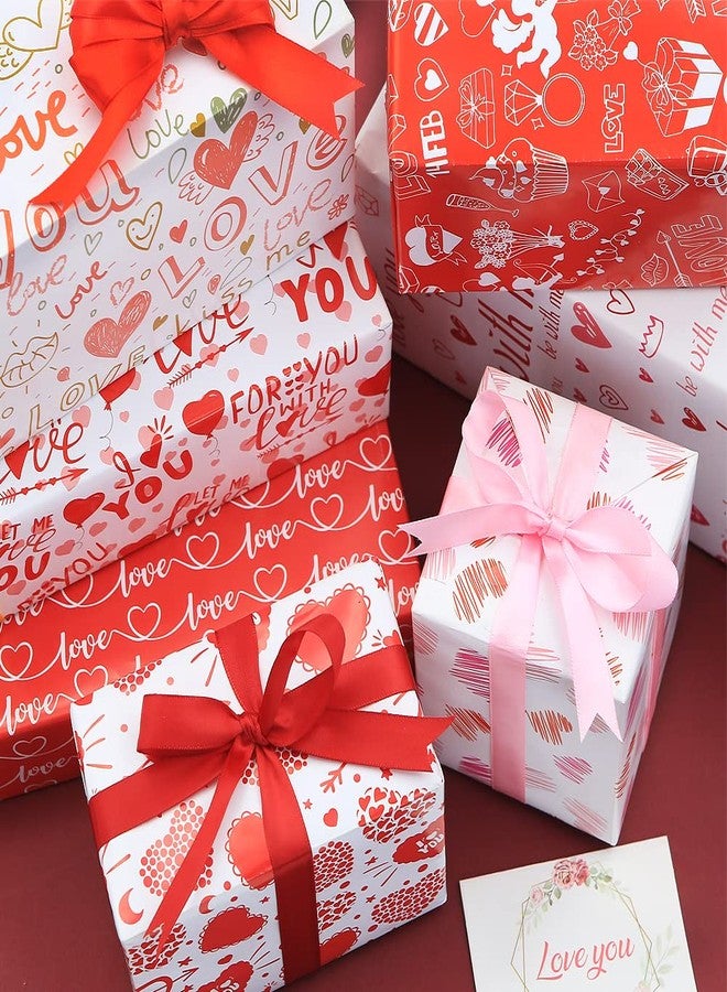 Geluode Valentines Day Wrapping Paper,7 Sheets 7 Design Red White Pink Heart Gift Wrap Paper Set,Funny Love Wrapping Paper With 3-Color Ribbon For Adult Men Women Mothers Fathers Day Birthday Holiday Wedding - Image 5